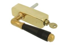 Poignée de fenêtre à clé (1908) laiton poli bois d'ébène